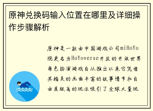 原神兑换码输入位置在哪里及详细操作步骤解析